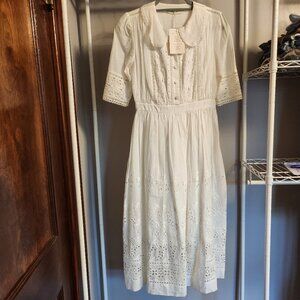NWT! SIMPLE RETRO VINTAGE INSPIRED WHITE MIDI DRESS SIZE SM